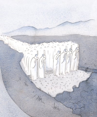 A tradição é um caminho firme; tinha sido feito em terreno acidentado pelo exército de crentes, unidos na marcação e construção., 2001 (w - c no papel) de Elizabeth Wang