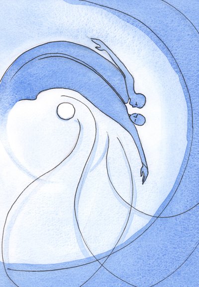 O maravilhoso amor de Deus pela alma é descrito no Cântico dos Cânticos: "Sua mão esquerda sob a cabeça dela, ele a abraçou ...", 2002 (w - c no papel) de Elizabeth Wang