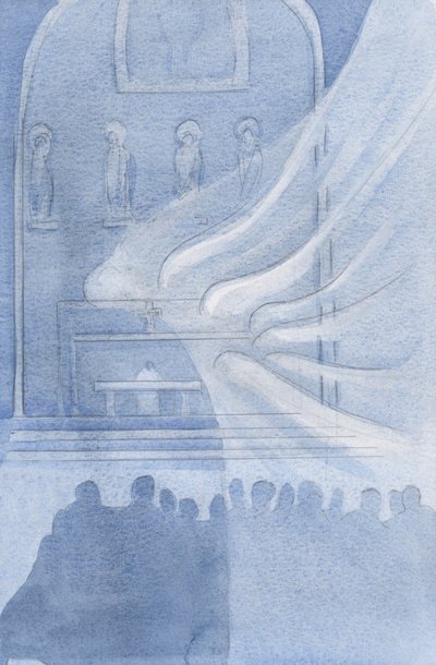 Os anjos adoram Cristo na Sagrada Eucaristia, 2001 (w - c no papel) de Elizabeth Wang