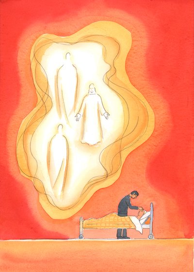 As bênçãos dadas no sacramento dos enfermos são dons da Santíssima Trindade, trazendo uma renovada participação na vida da Santíssima Trindade, com perdão, paz e muitos outros dons., 2004 (w - c de Elizabeth Wang
