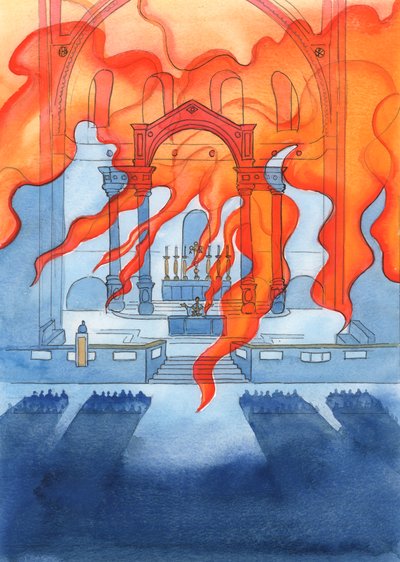 A igreja ou catedral em que os católicos oram está aos cuidados de Deus, 2003 (w - c no papel) de Elizabeth Wang