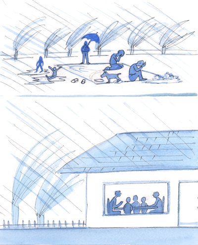 A família que tem um teto e uma mesa para comer está bem preparada para o dia a dia e a educação, 2003 (w - c no papel) de Elizabeth Wang