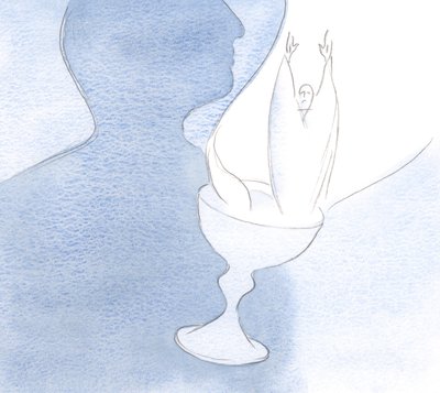 O coração é como um cálice, quando é oferecido ao Pai contendo Cristo, a Imaculada Vítima e Sacrifício., 2001 (w - c no papel) de Elizabeth Wang