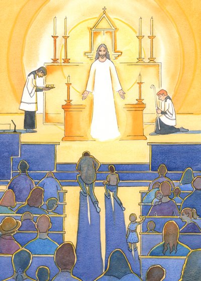 A &39;joia&39; no coração de uma Igreja Católica é Jesus nosso Divino Salvador, presente no tabernáculo, 2004 (w - c no papel) de Elizabeth Wang