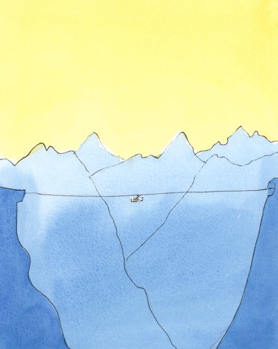 A jornada da vida à morte é como estar em um teleférico entre duas montanhas, 2004 (w - c no papel) de Elizabeth Wang