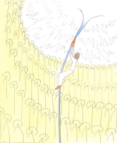 A vida de Deus é tão incrível e gloriosa que até mesmo os santos no céu, que olham para Deus maravilhados, não entendem completamente a Santíssima Trindade, 2004 (w - c no papel) de Elizabeth Wang