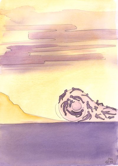A liturgia é como uma grande onda do mar. Se mergulharmos ativamente, isso pode nos levar às margens do Céu, 2003 (w - c no papel) de Elizabeth Wang