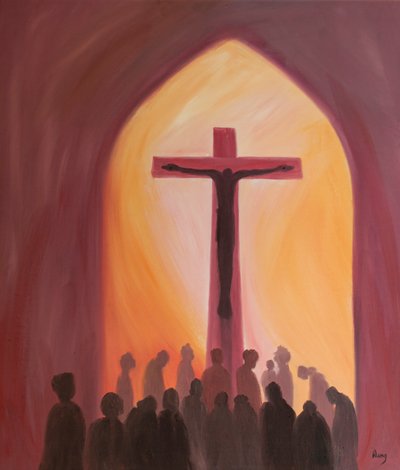 A oferta que Cristo faz de si ao Pai é eterna, para a salvação de todos os que nele confiam, 2000 (óleo a bordo) de Elizabeth Wang