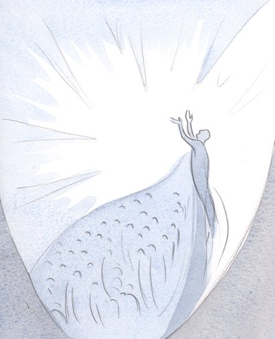 Aquele que consente (por abnegação) elevar-se ao Pai, unido a Cristo na sua oração, atrai na alma todos os seus entes queridos., 2001 (w - c no papel) de Elizabeth Wang