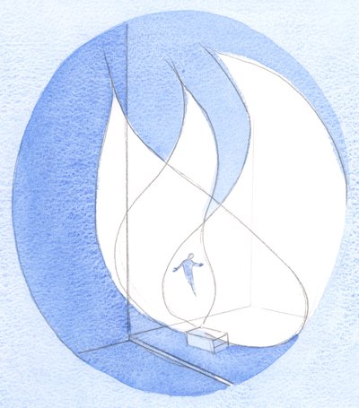 Aquele que se oferece a Deus totalmente (que oferece todos os desejos, vida, energia) - louva a Deus perfeitamente na chama da oferta de Cristo., 2001 (w - c no papel) de Elizabeth Wang