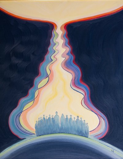 A oração da Igreja, oferecida por Jesus e com Maria, é como um cordão umbilical que nos liga ao céu, 2001 (óleo a bordo) de Elizabeth Wang