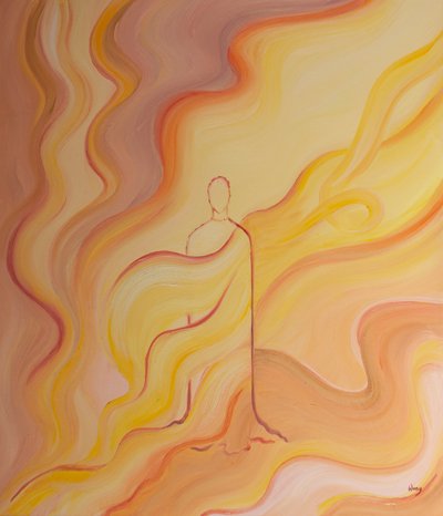 O fogo purificador do amor de Deus nos toca através da humanidade de Cristo nosso Salvador, 2001 (óleo a bordo) de Elizabeth Wang