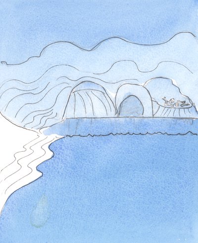 A alma cheia da graça de Deus foi representada por uma praia de declive suave, banhada pelo mar quente, 2004 (w - c no papel) de Elizabeth Wang