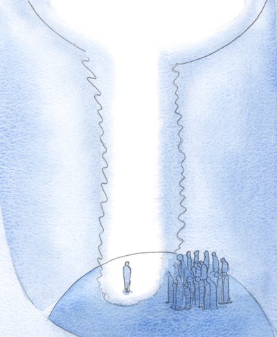 A alma que se esvazia de desejos vãos abre um espaço na terra para Cristo, e o céu e a terra se unem, 2000 (w - c no papel) de Elizabeth Wang