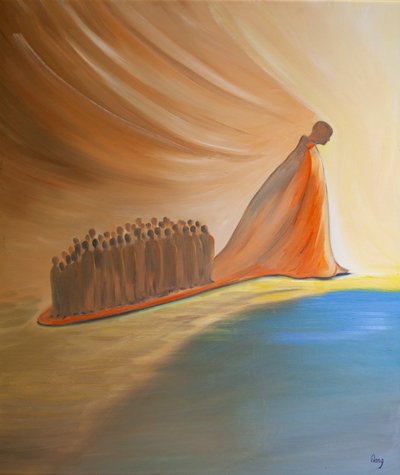 A alma que ama a Cristo atrai outras em sua esteira, no cumprimento de sua tarefa, no sacerdócio batismal de todos os que amam e obedecem a Cristo., 2001 (óleo a bordo) de Elizabeth Wang