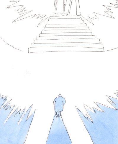 A alma que está pronta para entrar no Céu, depois do Purgatório e não logo após a morte, se ajoelha em reverência diante da Divindade e espera que Cristo e Nossa Senhora a conduzam ao coração do Pai., 2004 (w - co de Elizabeth Wang