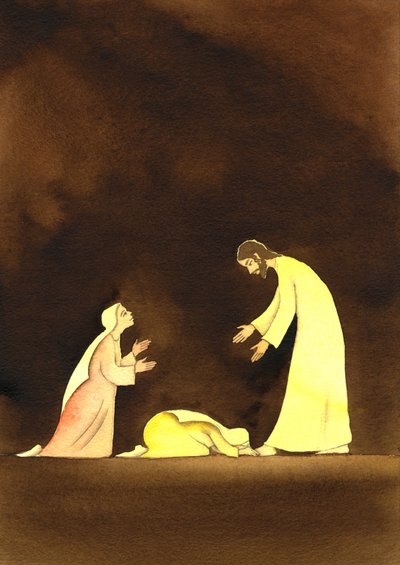 As duas Marias com o Cristo Ressuscitado, 2001 (w - c no papel) de Elizabeth Wang