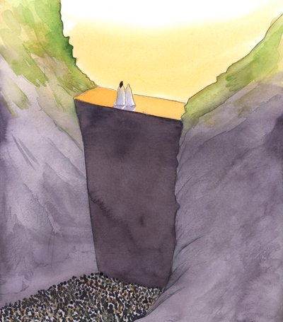 A parede do pecado, que nos separa de Deus, é escalada apenas por Cristo, que está com Sua mãe. Só Ele pode nos ajudar a alcançar a Glória do Céu, 2002 (w - c no papel) de Elizabeth Wang