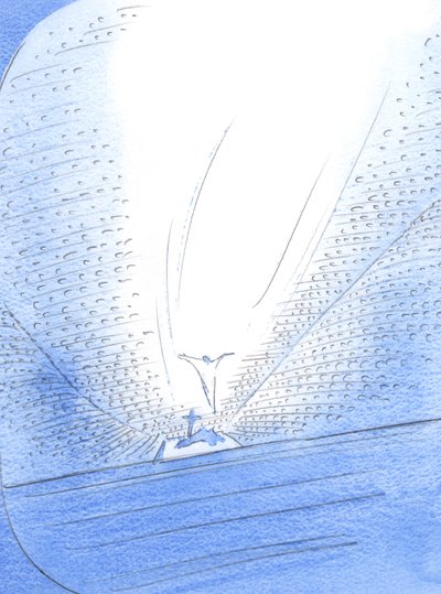 Toda a Igreja está reunida em torno do lugar central do Sacrifício: a Igreja do céu, da terra e do purgatório, 2002 (w - c no papel) de Elizabeth Wang