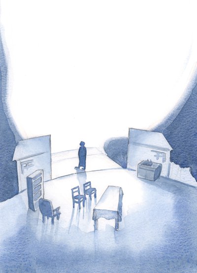 Existe uma abertura para o Céu em meio ao nosso trabalho diário. Neste pequeno &39;palco&39;, a glória de Deus se derrama ao redor do Céu, incessantemente. Entramos, pela fé., 2001 (w - c no papel) de Elizabeth Wang