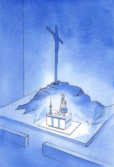 Este é o cálice do meu sangue &39;: o sacrifício do Calvário é reapresentado em cada missa, 2001 (w - c no papel) de Elizabeth Wang