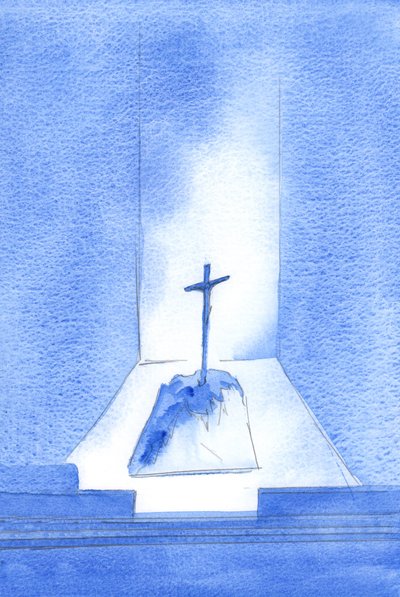 Este é o cerne da fé católica: que Cristo morreu para nos salvar; e que este mesmo Sacrifício salvífico é reapresentado e oferecido aqui na Missa em forma sacramental, 2002 (w - c no papel) de Elizabeth Wang