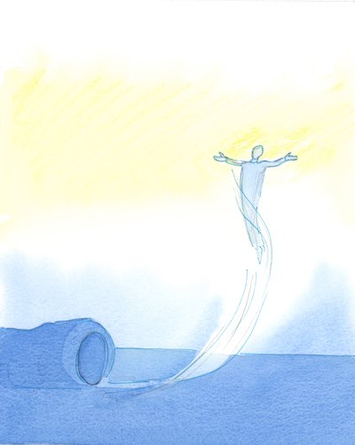 Aqueles que, por amor de Deus, suportaram as trevas espirituais com paciência são finalmente levados a &39;voar&39; em oração muito acima das preocupações cotidianas, 2003 (w - c no papel) de Elizabeth Wang
