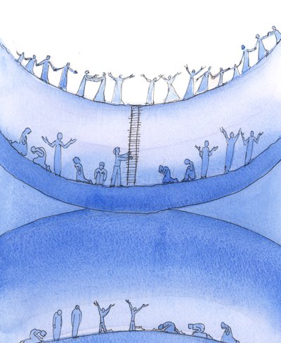 Aqueles que permaneceram fiéis a Deus, mas precisam de purificação, entram no Purgatório, de onde podem &39;ascender&39; ao Céu quando estiverem prontos, 2004 (w - c no papel) de Elizabeth Wang