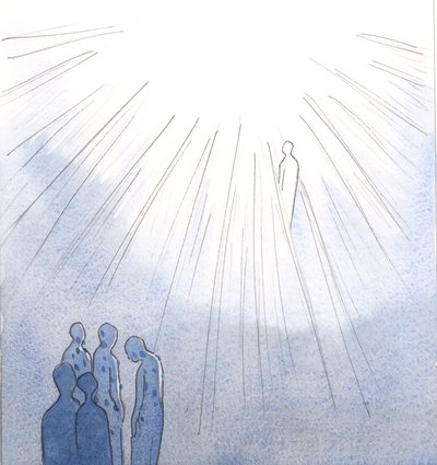 Aqueles que se recusam a se arrepender de pecados graves e morrer, não podem entrar no céu; mas as almas sagradas, que estão abertas à misericórdia de Cristo, entram no céu depois de purificadas., 2001 (w - c no papel) de Elizabeth Wang