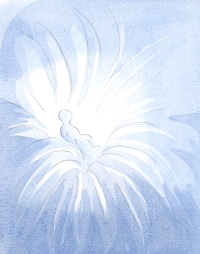 Através do batismo, a Vida Divina é derramada no coração de uma criança e se espalha para os outros, 2001 (w - c no papel) de Elizabeth Wang