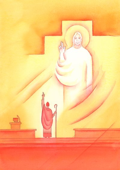 Por meio de cada Bispo em comunhão com o Papa, Deus Pai nos santifica, nos ensina e nos guia, 2002 (w - c no papel) de Elizabeth Wang