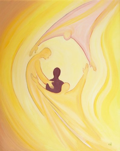 Por meio da fé, do batismo e da obediência amorosa, participamos da vida da Santíssima Trindade, 2002 (óleo a bordo) de Elizabeth Wang