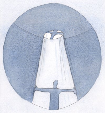 Através dos nossos sacrifícios, unidos aos de Cristo, é feito um canal pelo qual a luz do Céu pode derramar sobre os necessitados., 2001 (w - c no papel) de Elizabeth Wang