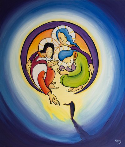 Através do arrependimento e da fé em Cristo, permitimos que Ele nos atraia para o coração da Santíssima Trindade, 2001 (óleo a bordo) de Elizabeth Wang