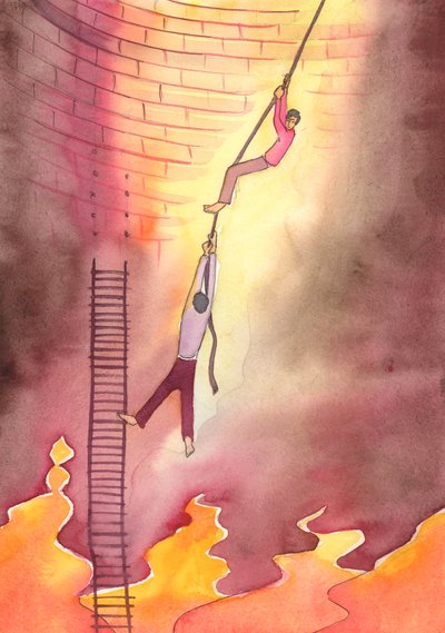 Perseverar na intercessão e ajudar alguém a abandonar pecados graves é salvá-lo do fogo do Inferno, 2004 (w - c no papel) de Elizabeth Wang