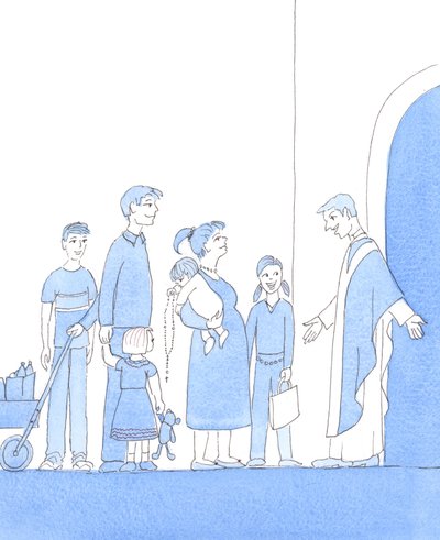As vocações têm uma "sementeira": onde quer que as famílias acreditem e pratiquem a fé, amem Cristo e a sua Igreja, obedeçam aos seus pastores e formem os seus filhos, como devem, para valorizarem a sua herança espiritual, 2005 (aguarela sobre papel) de Elizabeth Wang