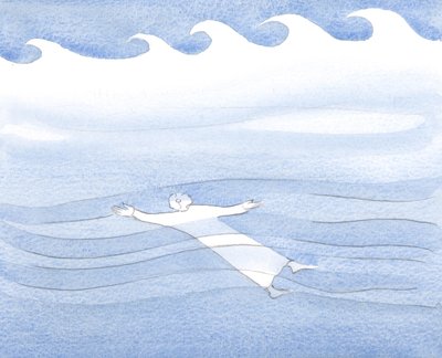 Podemos deslizar sob as águas, sem ser perturbados por tempestades na superfície, se orarmos com confiança, mesmo em nossa fraqueza, 2000 (w - c no papel) de Elizabeth Wang