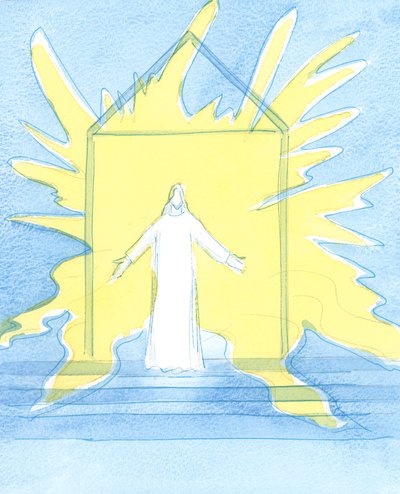 Podemos encontrar Cristo no tabernáculo. É como se a luz do Céu brilhasse atrás dEle, enquanto Ele nos escuta e derrama suas graças sobre nós., 2003 (w - c on paper) de Elizabeth Wang