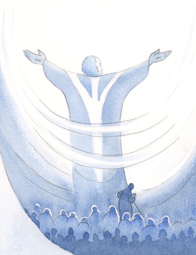 Podemos unir todas as nossas intenções com a poderosa oração de Cristo na missa, escondido atrás de seu manto, confiando em seus méritos, 2000 (w - c no papel) de Elizabeth Wang