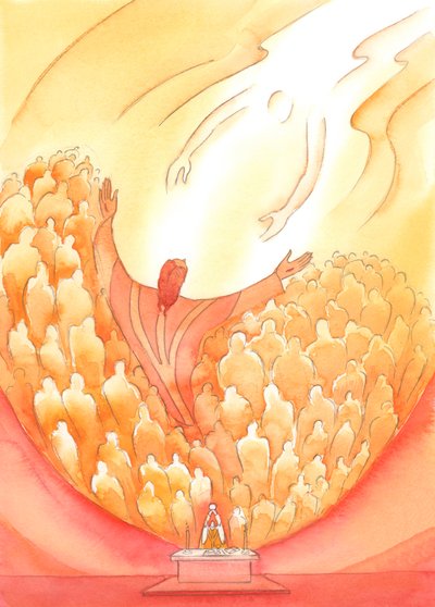 Temos um poder surpreendente quando rezamos com Jesus, no Santo Sacrifício da Missa, 2004 (w - c no papel) de Elizabeth Wang