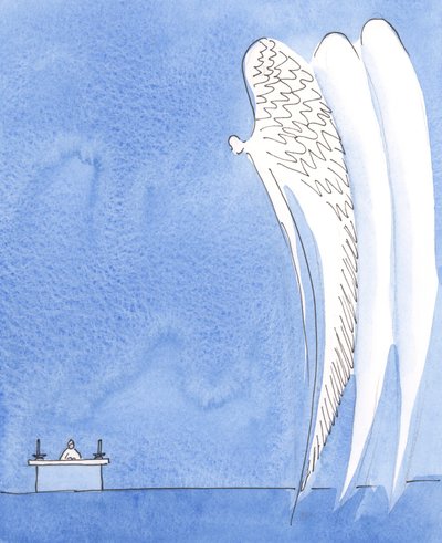 Realmente oramos com os Santos Anjos, Eles estão presentes na igreja, adorando a Deus enquanto oramos &39;Santo, Santo, Santo Senhor ...&39; enquanto aguardamos a Consagração., 2004 (w - c no papel) de Elizabeth Wang