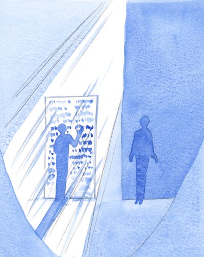 Vemos as Sagradas Escrituras como palavras impressas no papel, mas a luz e a sabedoria de Deus derramam o texto sobre aqueles que se aproximam delas, enquanto outros escolhem permanecer na escuridão, 2001 (w - c on pap de Elizabeth Wang