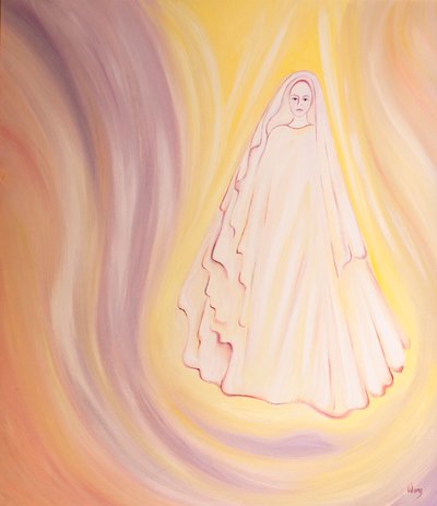 Devemos estar perto de Maria que é nossa Mãe do Céu e que tem prazer em ajudar aqueles que acreditam em seu filho, 2001 (óleo a bordo) de Elizabeth Wang