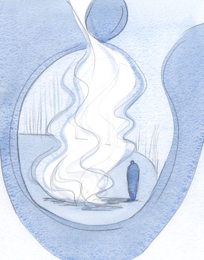 Que fogueira de graça, quando descobrimos e colocamos diante de Cristo todas as nossas falhas e fraquezas., 2001 (w - c no papel) de Elizabeth Wang