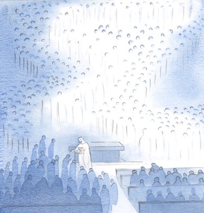 Que paz é dada por Cristo, em Comunhão, com a grande companhia dos anjos e dos santos aqui reunidos na alegria, 2000 (w - c no papel) de Elizabeth Wang