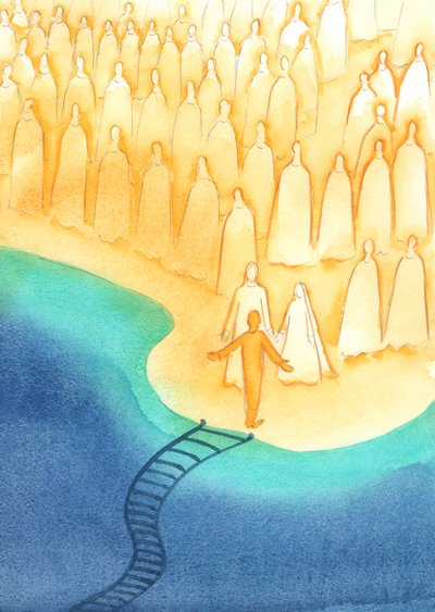 Quando uma alma fiel entra no Céu, ela fica feliz por encontrar não apenas Cristo e Sua Mãe Maria, mas também os Santos particulares cujo exemplo a ajudou., 2004 (w - c no papel) de Elizabeth Wang