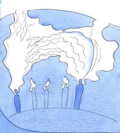 Quando uma alma está disposta a rezar com e por outra, à distância, é como se o fogo da caridade nela se dirigisse para aquela outra alma (assim como para Deus), 2003 (c - c no papel) de Elizabeth Wang