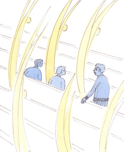 Quando as pessoas conversam desnecessariamente na igreja, seus anjos da guarda ainda oram a Jesus e O honram com seu silêncio reverente, 2004 (w - c no papel) de Elizabeth Wang