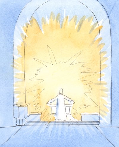 Quando o pão foi consagrado na missa, Cristo está substancialmente presente no nosso altar, em toda a sua glória, 2004 (w - c no papel) de Elizabeth Wang