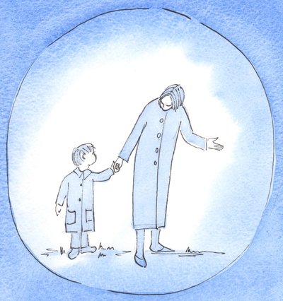 Quando orientamos e ajudamos alguém em necessidade, podemos ser como uma mãe que conduz, instrui e encoraja uma criança pequena, 2003 (w - c no papel) de Elizabeth Wang